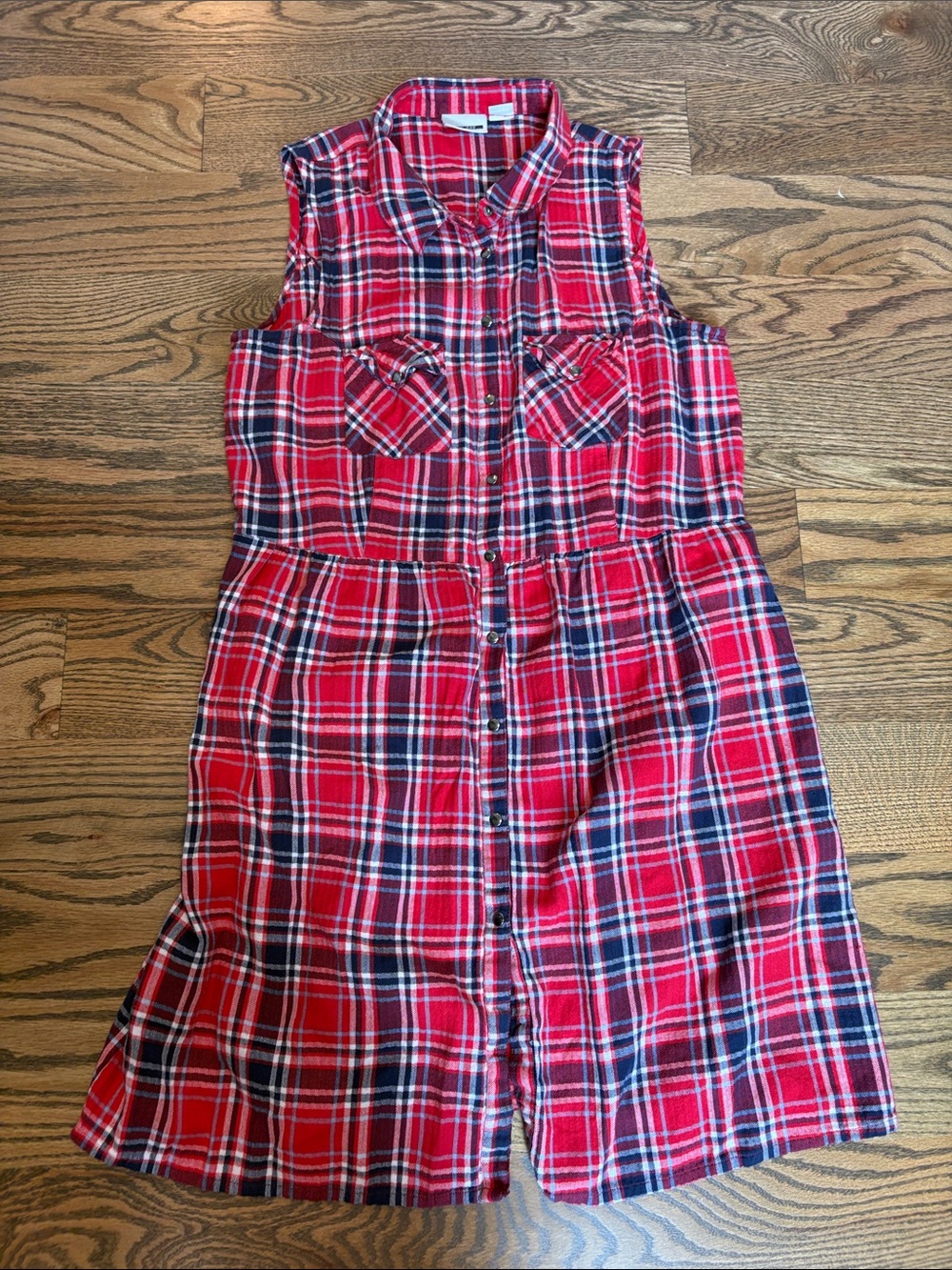 Women’s Noisy May Sleeveless Red Plaid Button-Front Dress, L